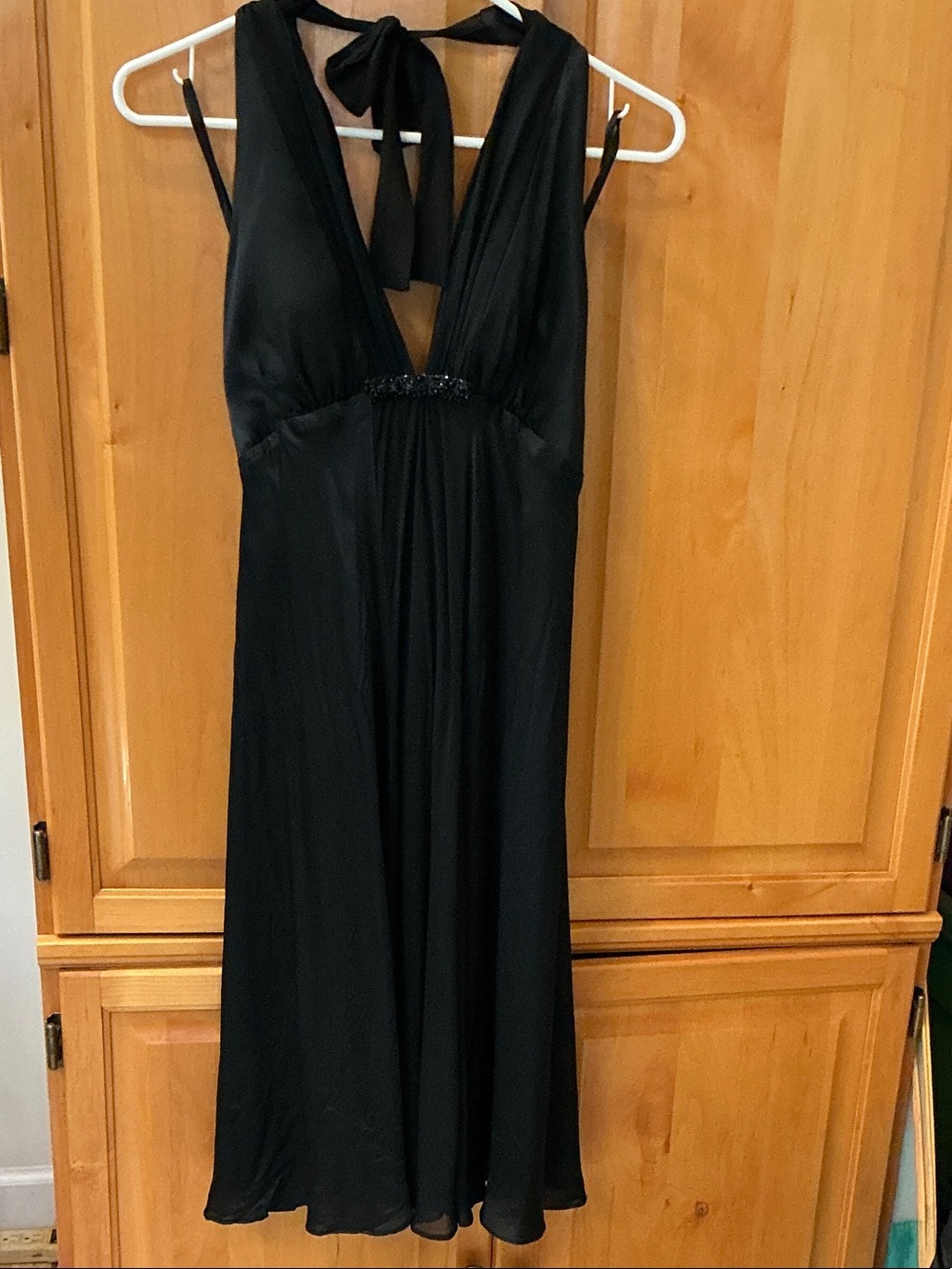 White House Black Market Black V‑Neck Halter Mini Dress